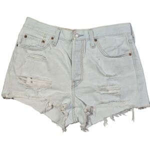 Levis 501 Original High Rise Distressed Denim Shorts Light Wash W29 Button Fly